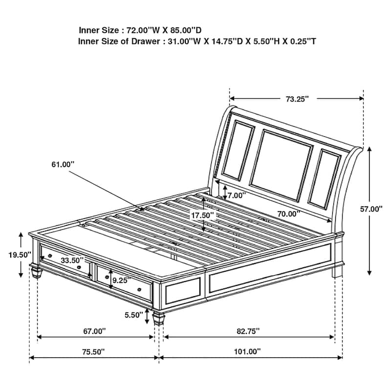 Sandy Beach Storage Bed 4-Piece Bedroom Set with Sleigh Headboard