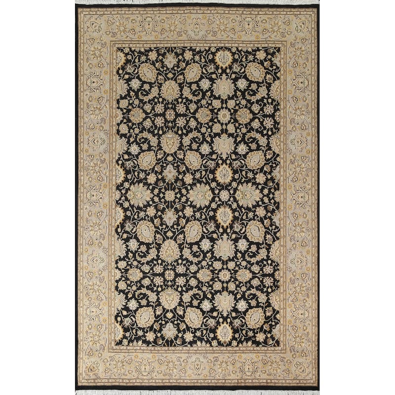 Wool/ Silk Floral Oriental Tabriz Vegetable Dye Area Rug Hand-knotted - 6'1" x 9'1"