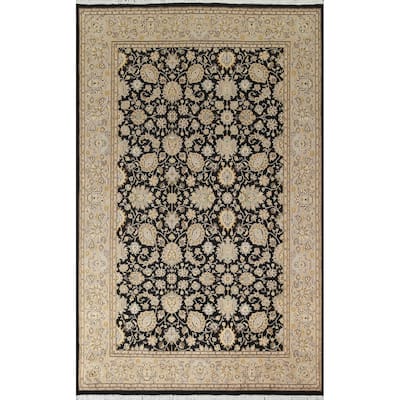 Wool/ Silk Floral Oriental Tabriz Vegetable Dye Area Rug Hand-knotted - 6'1" x 9'1"