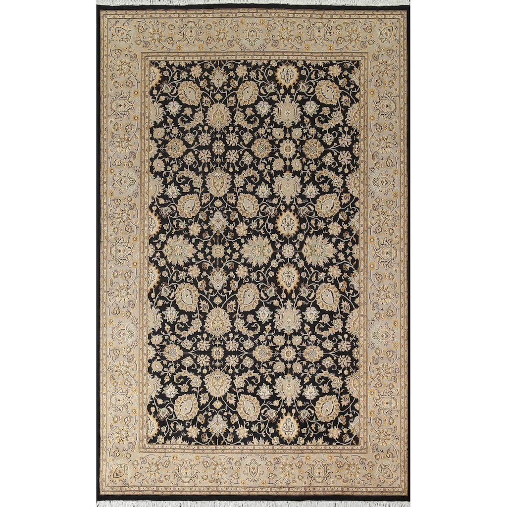 Wool/ Silk Floral Oriental Tabriz Vegetable Dye Area Rug Hand-knotted - 6'1" x 9'1"