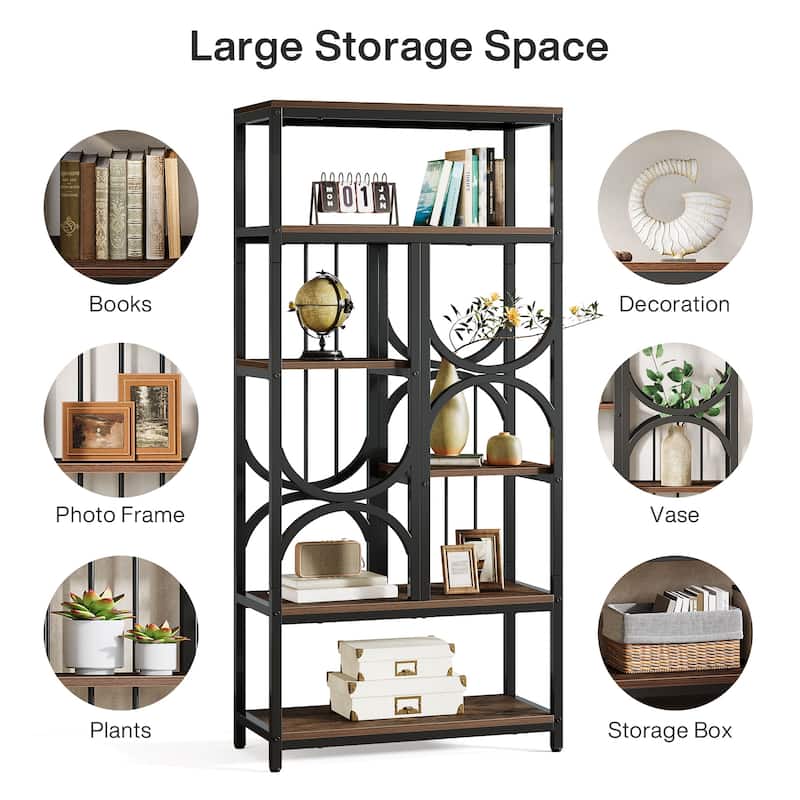 70.86-Inch Tall Bookshelves with 6 Open Storage Shelf