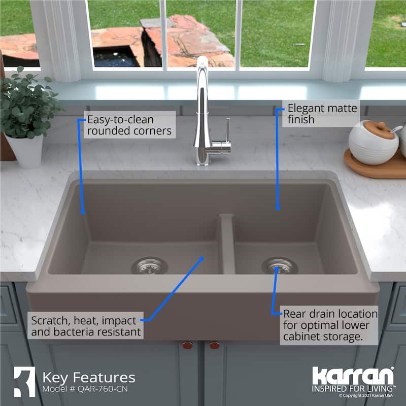 Karran Retrofit Apron-Front Quartz Double Bowl Kitchen Sink