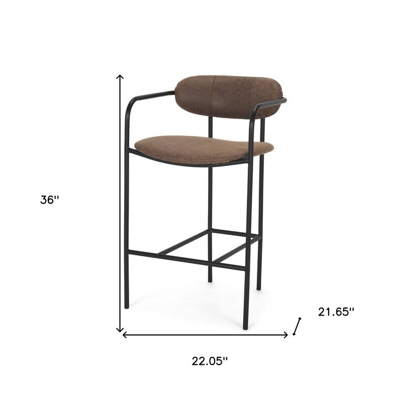 HomeRoots 27" Brown and Black Faux Leather and Metal Low Back Counter Height Bar Chair