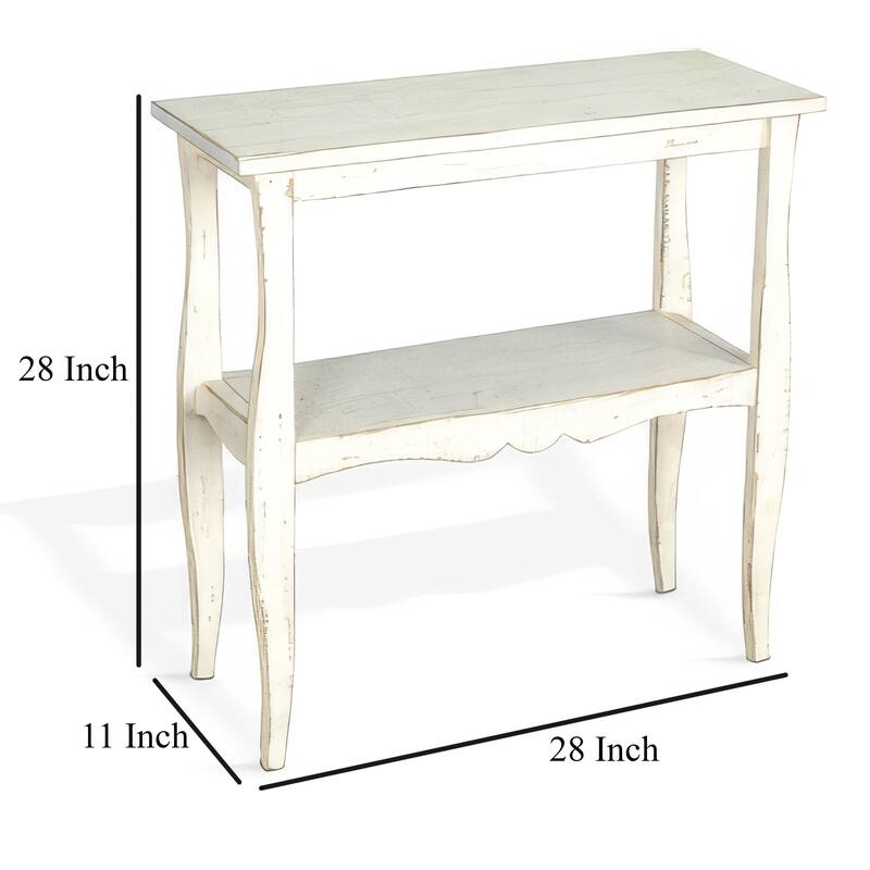 Rena Side End Table, Scallop Trim, 28 Inch Distressed White Mahogany
