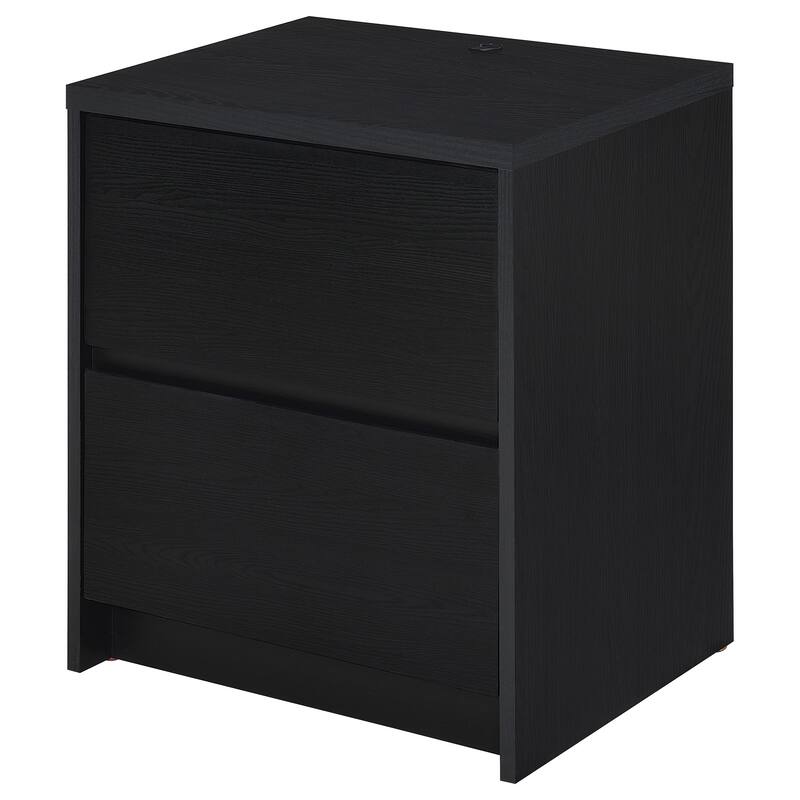 Black 2-Drawer Nightstand with LED Lights and USB Ports