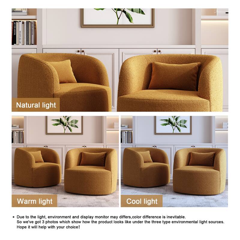 Modern Accent Chair Boucle Swivel Barrel Chair Set of 2