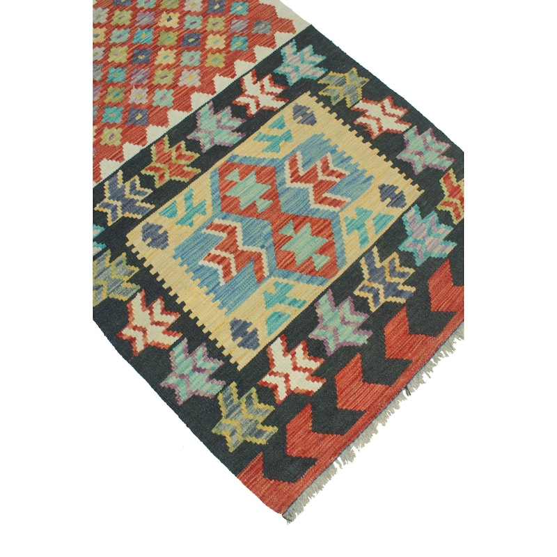 Flatweave Notoriou Charcoal/Red Runner - 2'10" x 6'8"