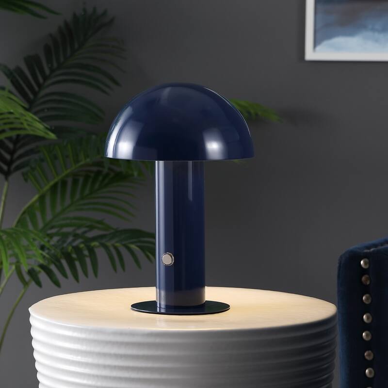 Porcini 10.75" Contemporary Bohemian Rechargeable/Cordless Iron Integrated LED Mushroom Table Lamp, by JONATHAN Y
