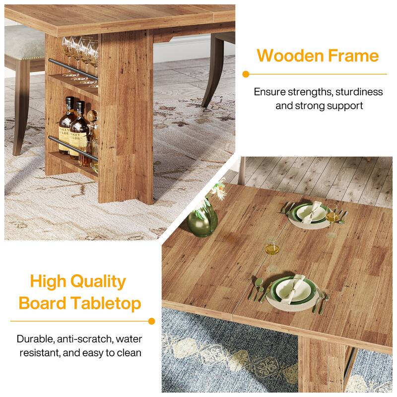 6-8 Rectangular Dining Table with Storage, 63-Inch Kitchen Table, Vintage Finish