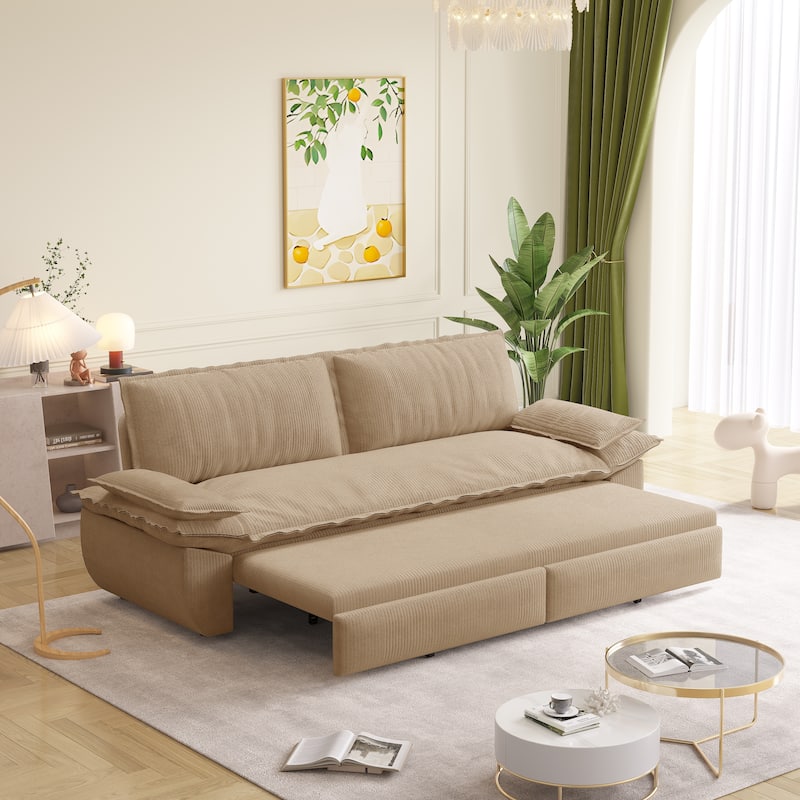 73" Queen Convertible Sleeper Sofa - 3-in-1 Pull Out Sofa Bed, Velvet Upholstery, Space-Saving Loveseat for Small Spaces