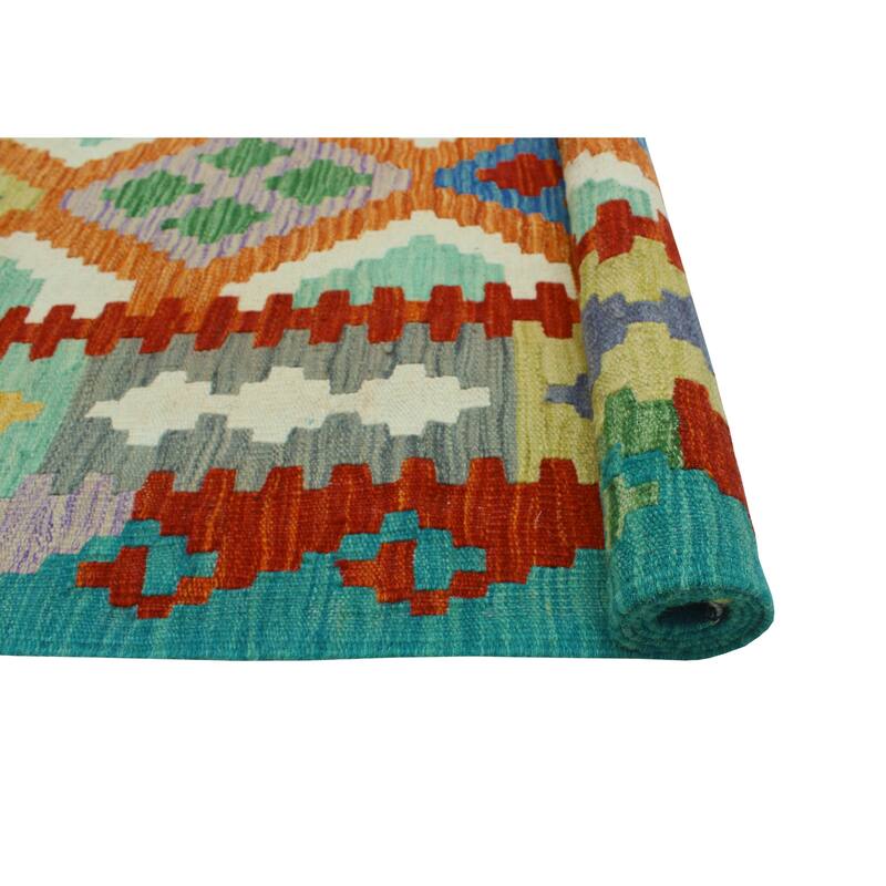Flatweave Lon Rust/Green Rug - 4'1" x 5'10"