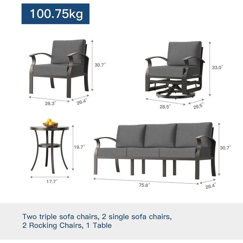 Kullavik Aluminum Outdoor Patio Sectional Sofa Set with Swivel Rocking Chairs and Coffee Table