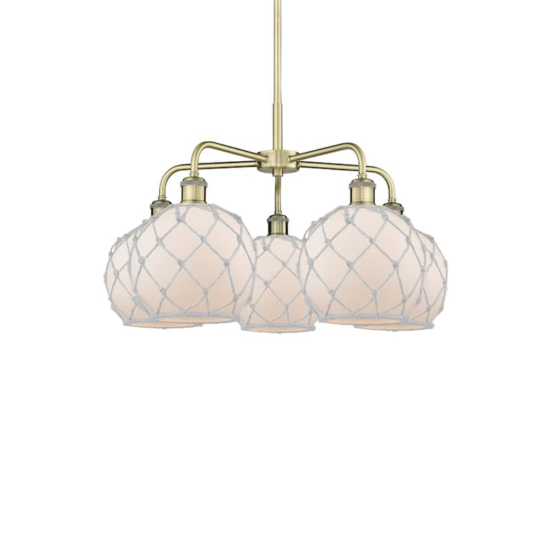 Innovations Lighting 516-5CR-16-27 Farmhouse Rope Chandelier Farmhouse - Antique Brass / White Glass with White Rope