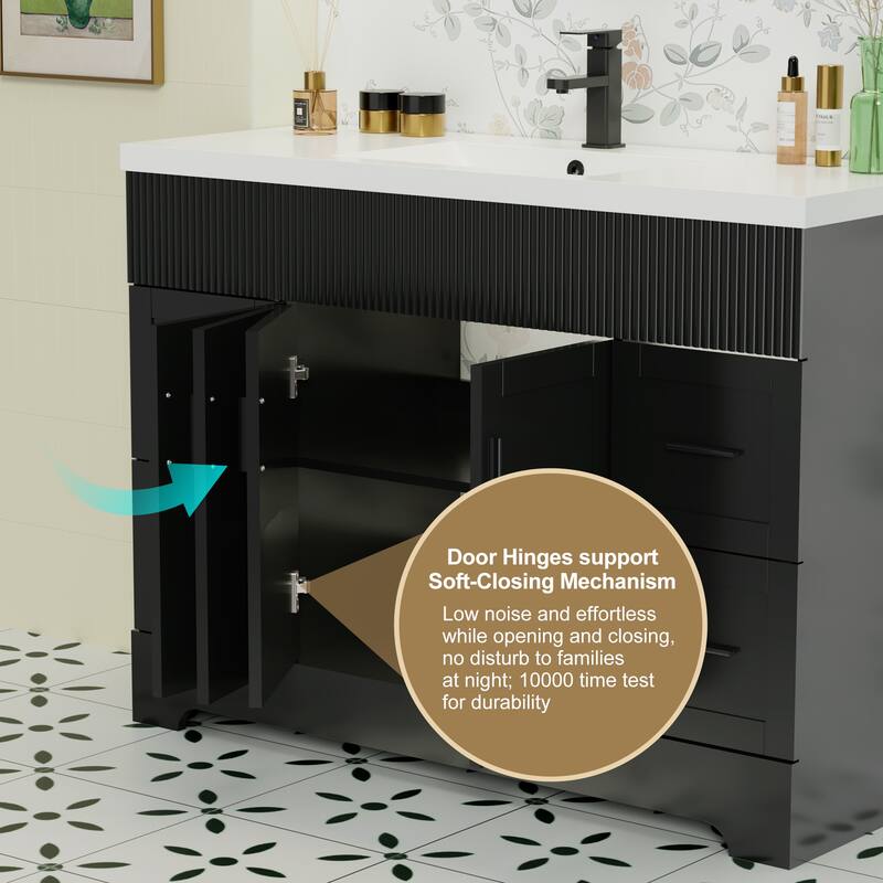 Modern 24"/30"/36"/48" Wave-Line Bathroom Vanity Set with Sink & Faucet