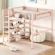 preview thumbnail 1 of 7, Full Size Metal Loft Bed with 4-Tier Shelves and Multifunctional Storage full - Pink