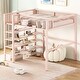 preview thumbnail 1 of 25, Full Size Modern Style Metal Loft Bed with 4-Tier Shelves and Storage,Good Stability,Storage Space,Creative Structure,Pink Pink