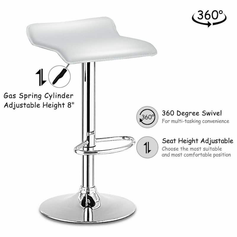 Set of 2 Swivel Bar Stools Backless Dining Chair-White - 15.5" x 15.5" x (25"-33")(W x D x H)