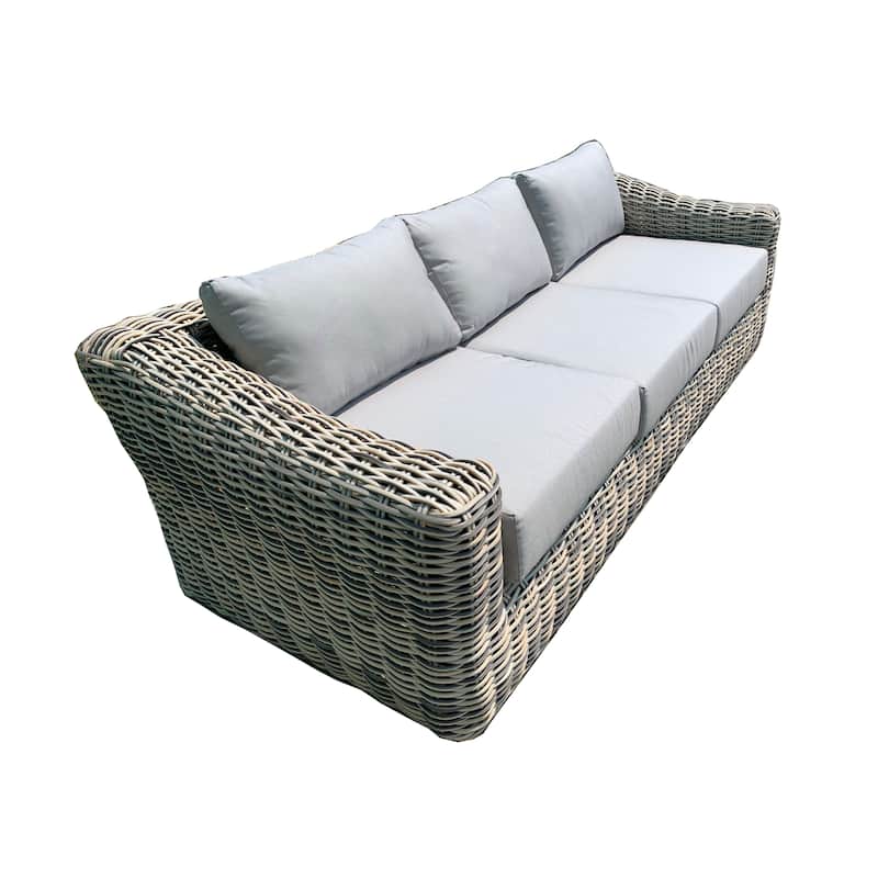 Teva Patio Furniture Hawaii Three-Tone Wicker Gray/Off White/Beige Sofa with Cushion