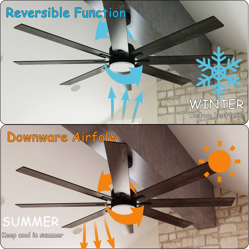 72-Inch Ceiling Fan with Dual-Tone Blades and 3-Color LED Light