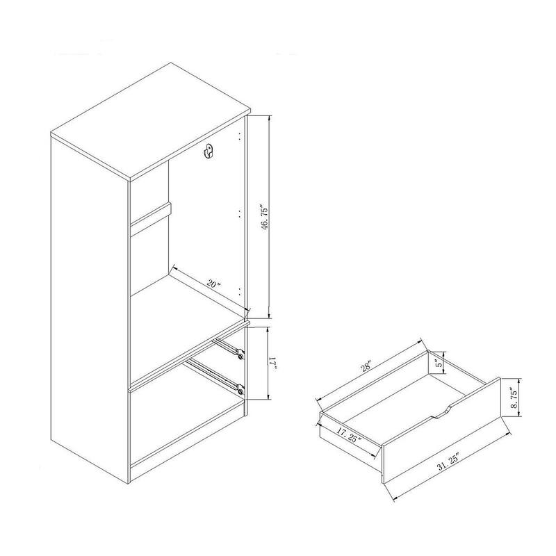 Tall MDF Wardrobe Closet With Drawers Doors And Hanging Rod