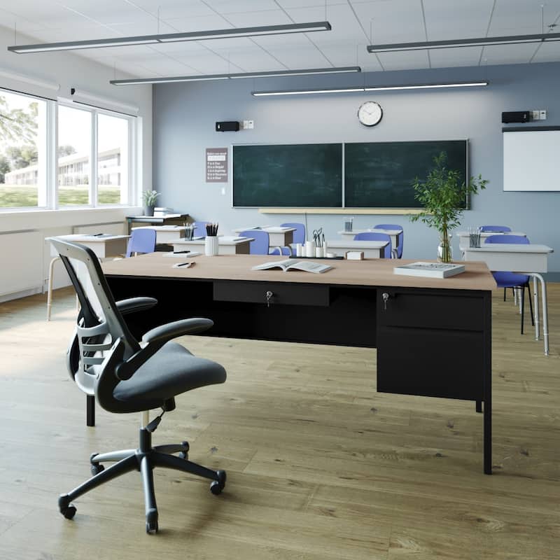 Commercial Right Side Single Pedestal Desk with 3 Locking Drawers