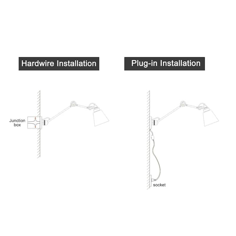 Set of 2 Modern Farmhouse Plug-in Swing Arm Lights Gold Adjustable Wall Sconces Task Lighting - L28" x W6" x H8"