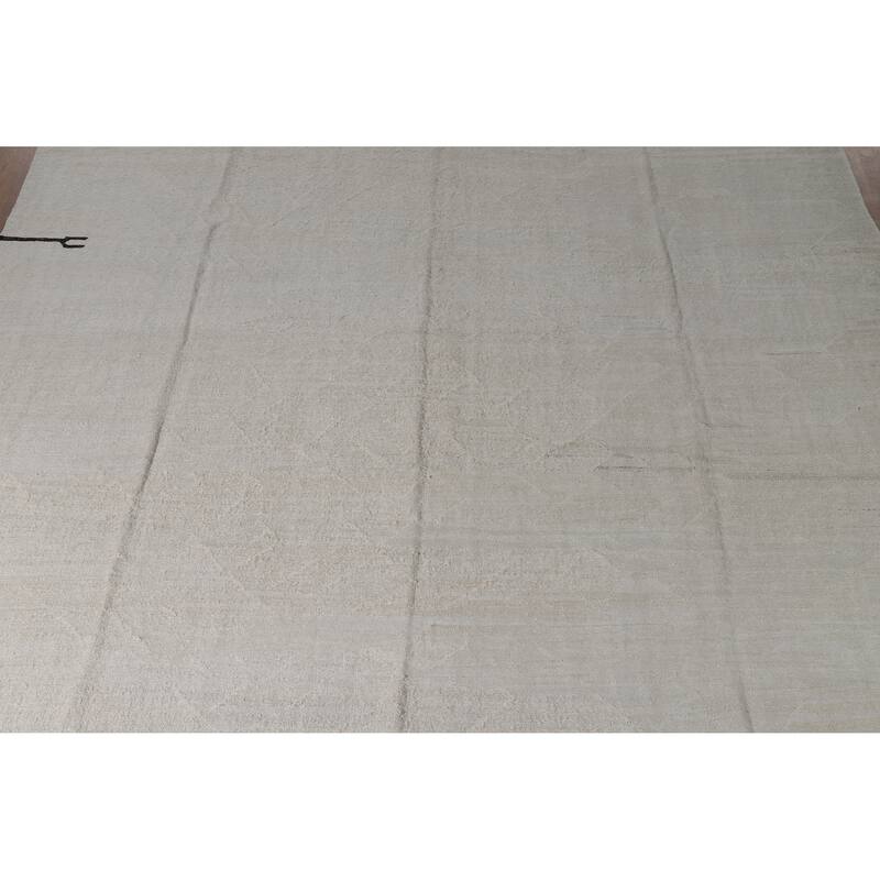 Hand Woven Oriental Cotton Carpet Modern Tribal Beige & Ivories Kilim Area Rug - 15' 1'' X 9' 8''