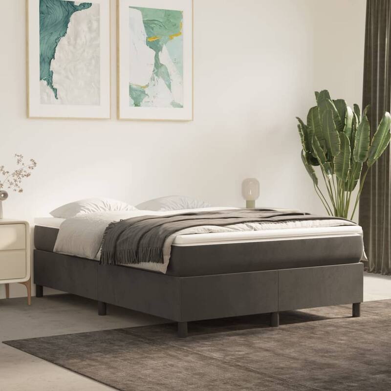 vidaXL Bed Frame Box Spring Platform Bed Mattress Foundation Bedroom Velvet - Dark gray - Queen