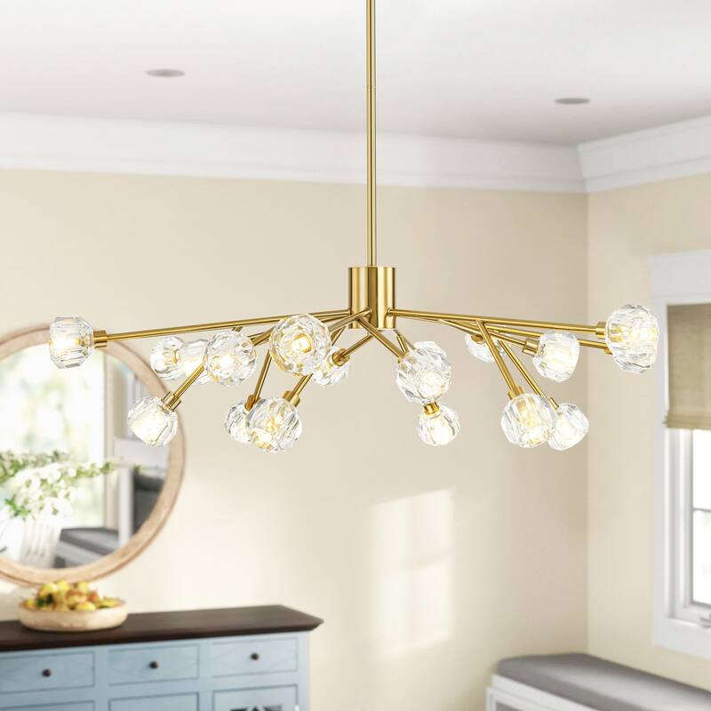 9/15/18-Light Modern Glam Gold Large Sputnik Cluster Crystal Globe Chandelier with Crystal Globe Shade