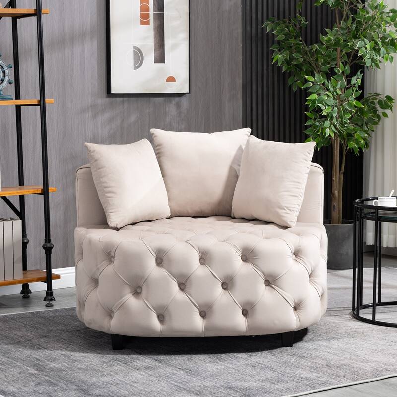 Roomfitters Velvet Accent Chair, Tufted Barrel Lounge Chair with Cushions, Modern Leisure Armchair for Living Room