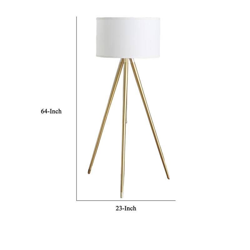 Kera Floor Lamp, White Drum Shade, Brass Gold Tripod Base 64 Inch