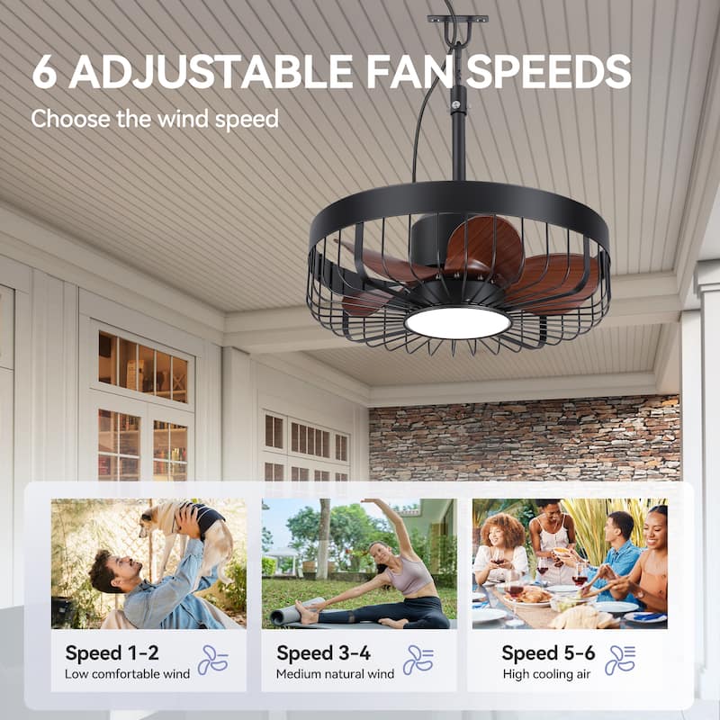 19" Waterproof Plug-in Outdoor Ceiling Fan with Light and Remote(5-Blade)