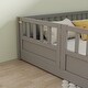 preview thumbnail 9 of 12, Grey Full Size Pine Wood Floor Bed with Full-length Guardrail