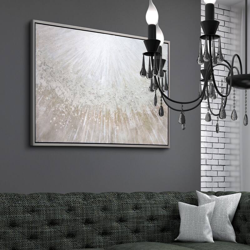 Silver Pellets Textured Glitter Hand Painted Canvas Wall Art 48" x 32"