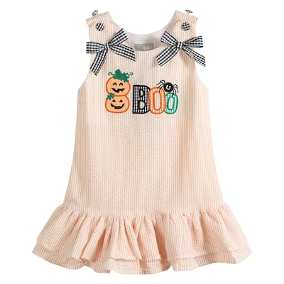 Lil Cactus Orange Seersucker Halloween Boo Ruffle Dress