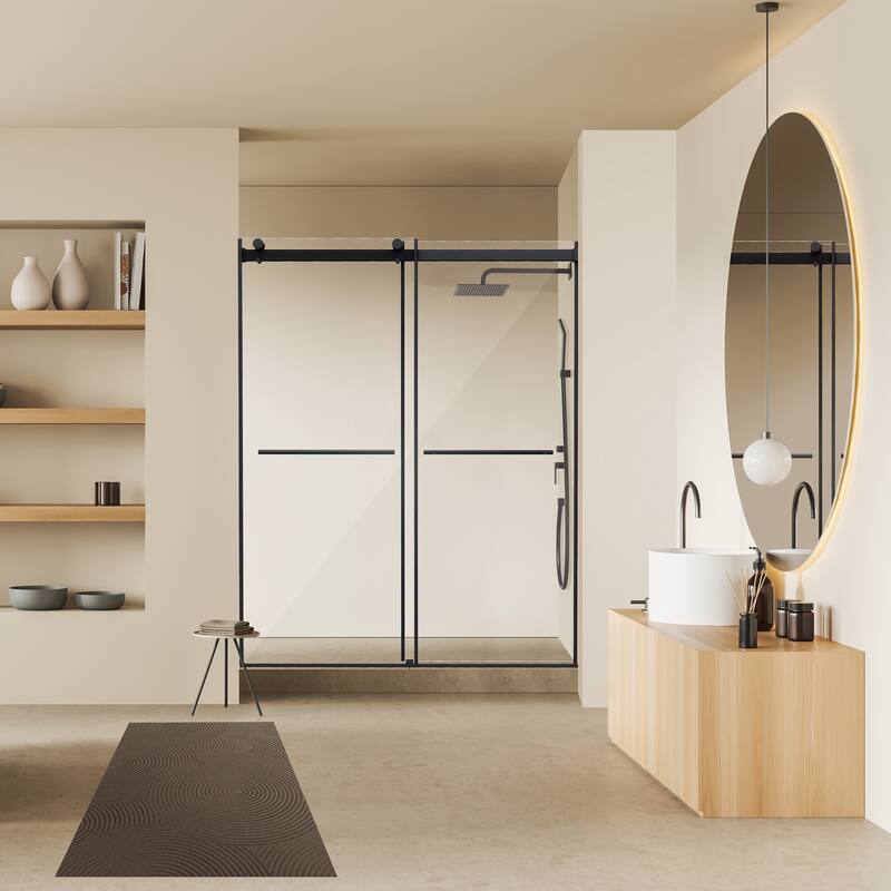 Altair Belizzi By Pass Frameless Shower Door in Matte Black Finish with Clear Glass