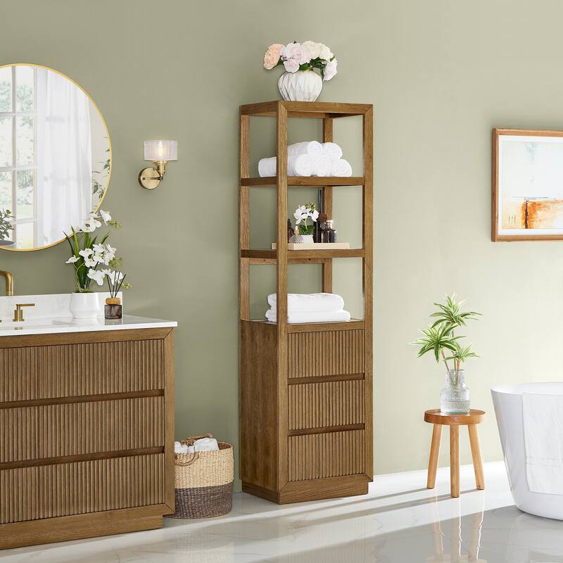 Navan 20" Freestanding Linen Cabinet in Weathered Brown - 20"x72"