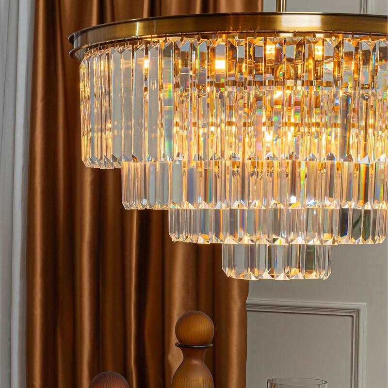 8-Lights Mid-Century Modern 4-Tier Round Fringe Crystal Chandelier - W31.5"