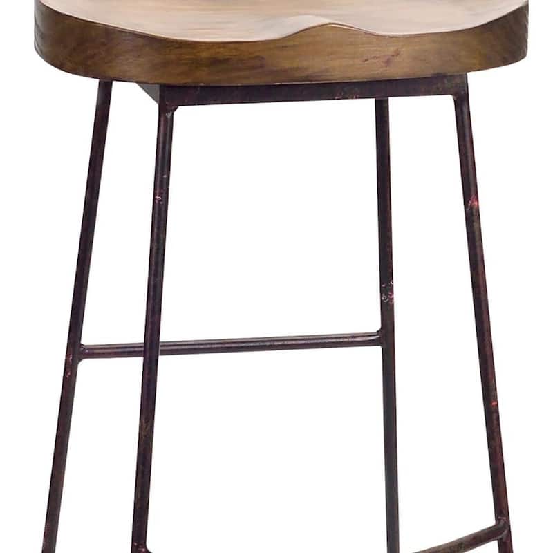 HomeRoots 30" Brown and Black Wood and Steel Bar Height Bar Chair