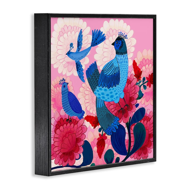 Stupell Folk Birds on Dahlias Framed Giclee Art Design By Kay Widdowson