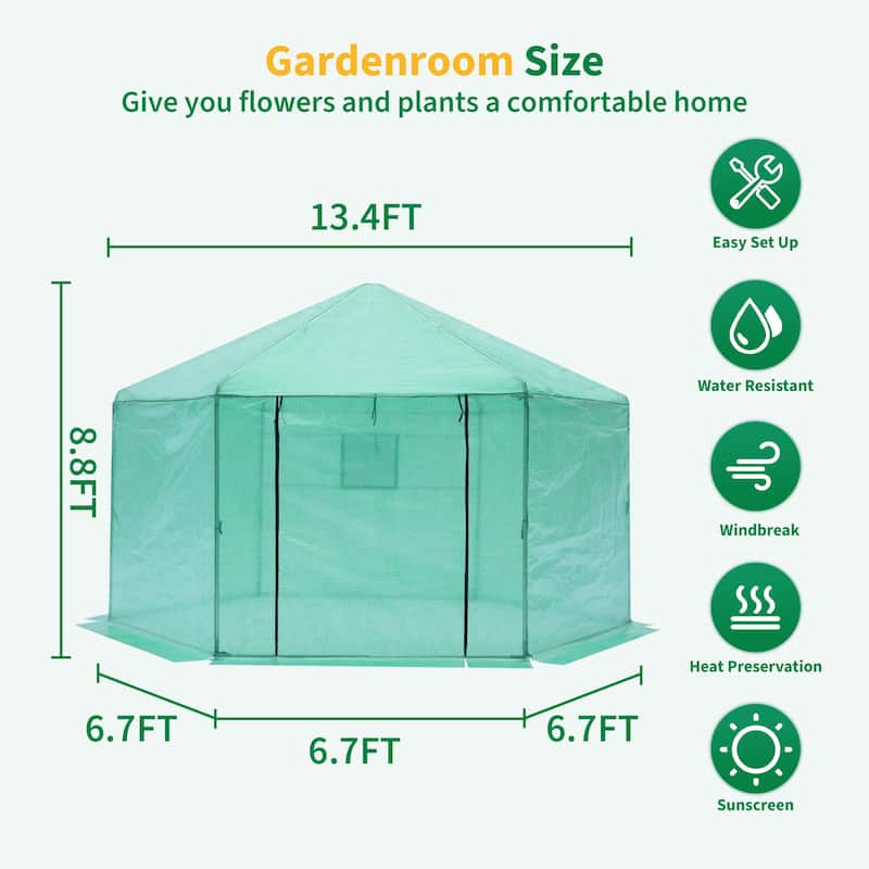 Walk-In Greenhouse Hexagonal Reinforced Frame Heavy Duty Plastic Greenhouse