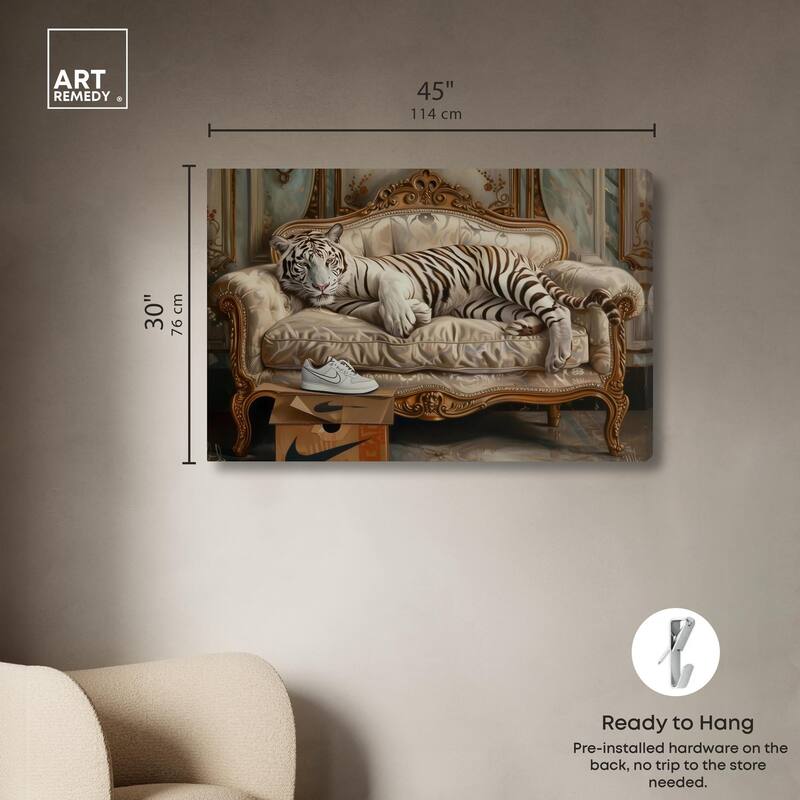 Lounging Sneaker Tiger Canvas by Art Remedy, Gallery Wrapped