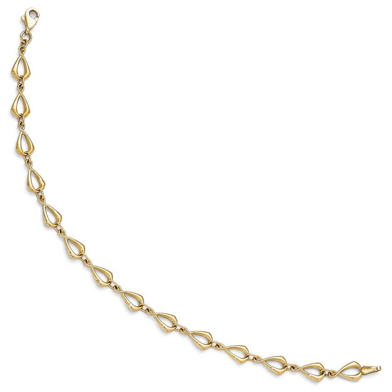 Curata 14k Yellow Gold Fancy Lobster Closure Polished Fancy Link Bracelet 7.5 Inch