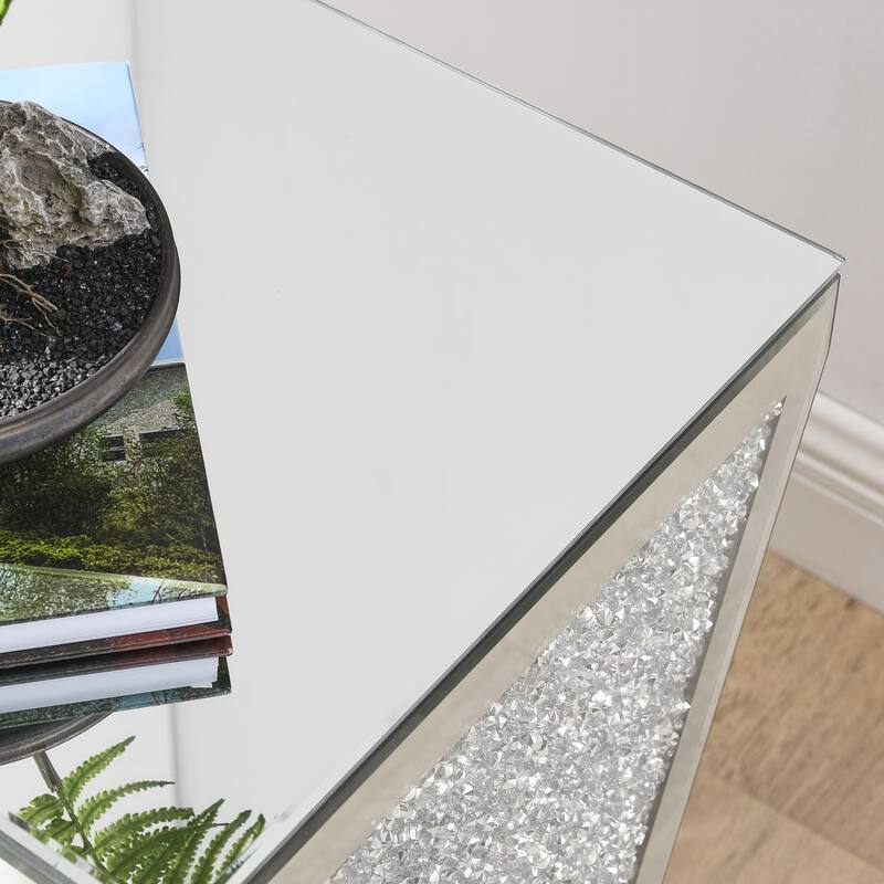 13.8" Modern Mirrored Square Side Table with Sturdy Base for Living Room and Bedroom