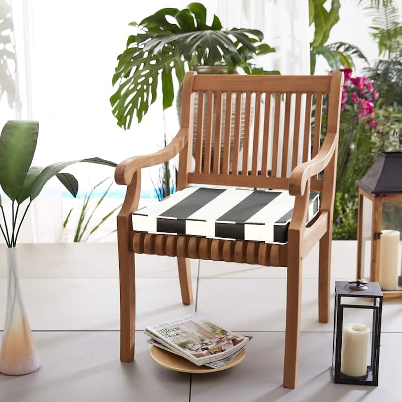 Kokomo Teak Dining Arm Chair Seat Cushion made with Sunbrella Fabric - black white stripe