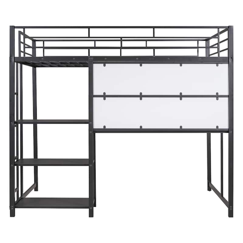 Full Size Loft Bed with Desk, Whiteboard, and Shelves, a Versatile and Functional Piece for Any Bedroom - Black