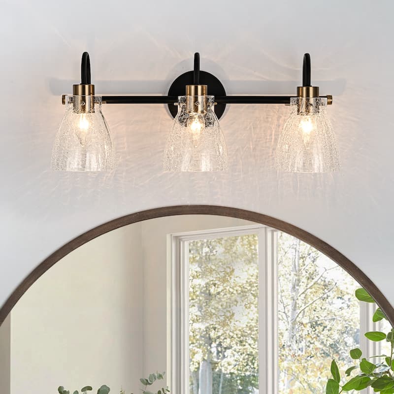 3/4 Light Bathroom Vanity Light Wall Sconce with Hammered Glass Shade - 3-Light
