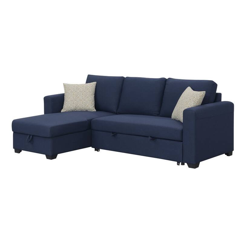 Blue Reversible Pop-Up Sleeper Sectional, 88x58x34 inches, 203 lbs