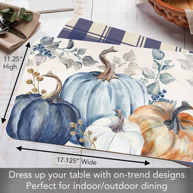 CounterArt Pumpkin Blues Reversible Easy Care Flexible Plastic Placemat 4 Pack Made in The USA