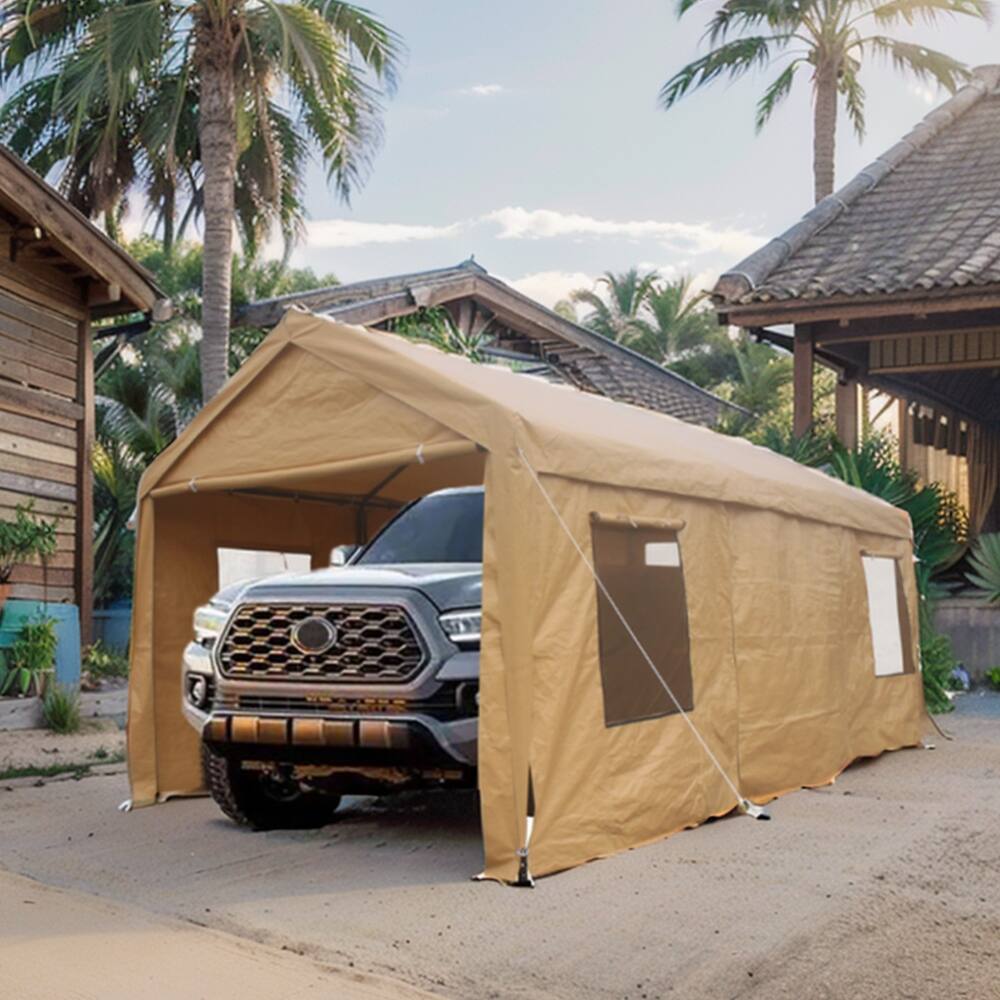 12x20 ft Heavy Duty Metal Carport w/Roll-up Vent Windows & Sidewalls - 12X20FT